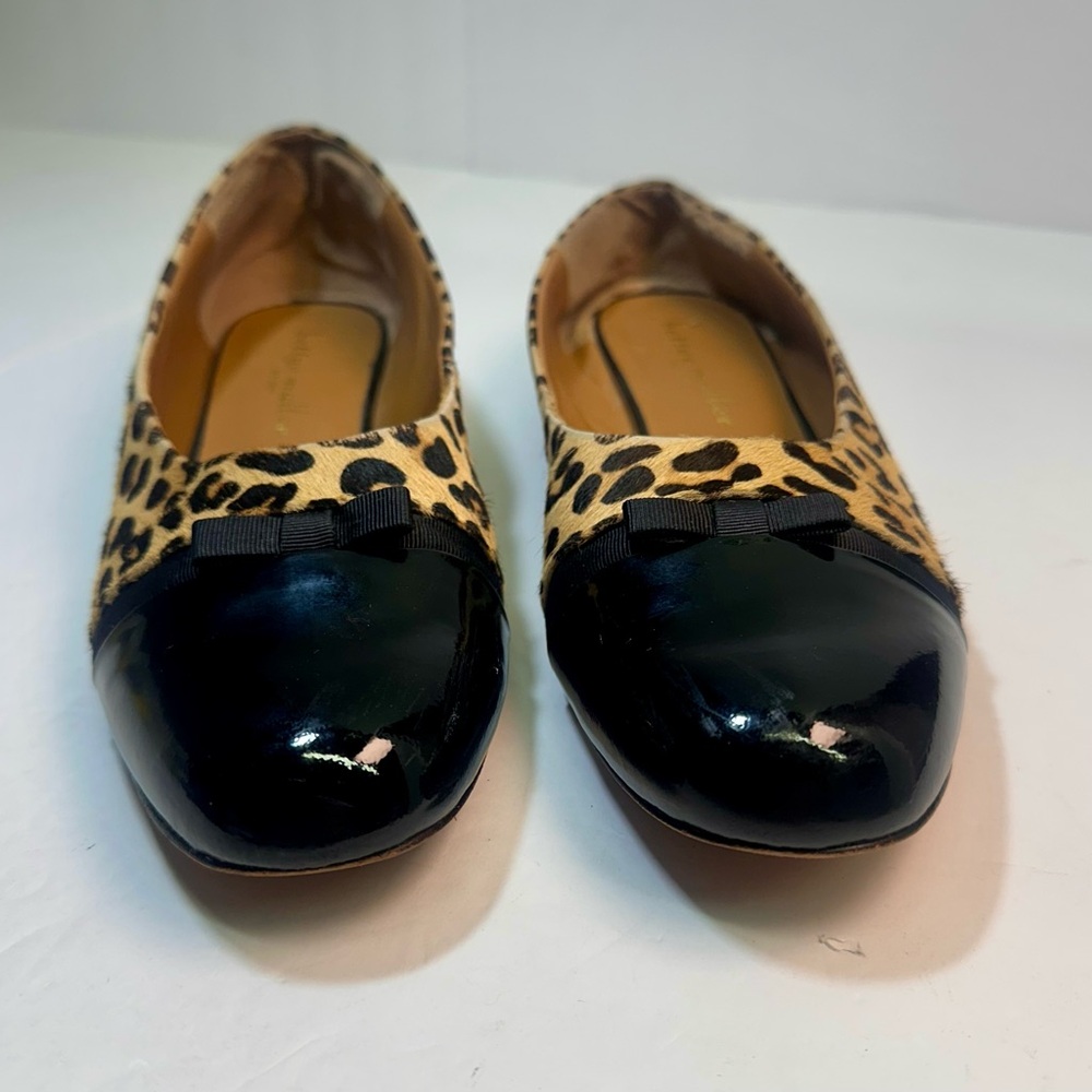 Bettye Muller Leopard Print Flats with Black Patent Toe 9.5